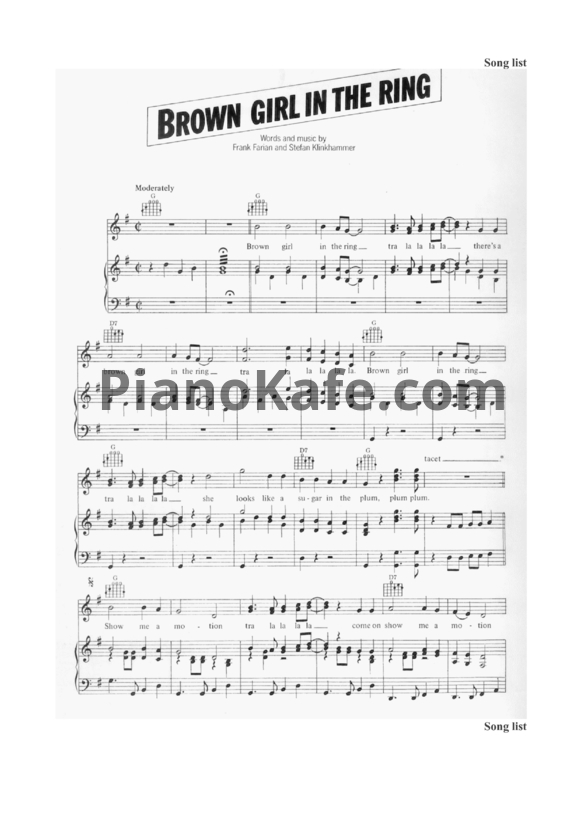 Ноты Boney M - Brown girl in the ring - PianoKafe.com