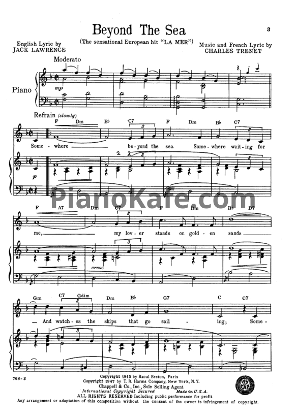 Ноты Charles Trenet - Beyond the sea - PianoKafe.com