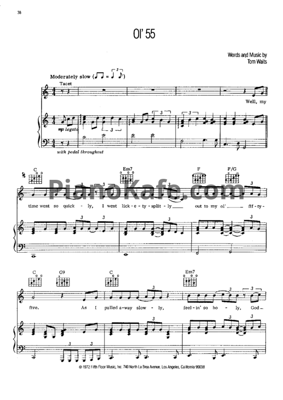 Ноты Tom Waits - Ol' 55 - PianoKafe.com