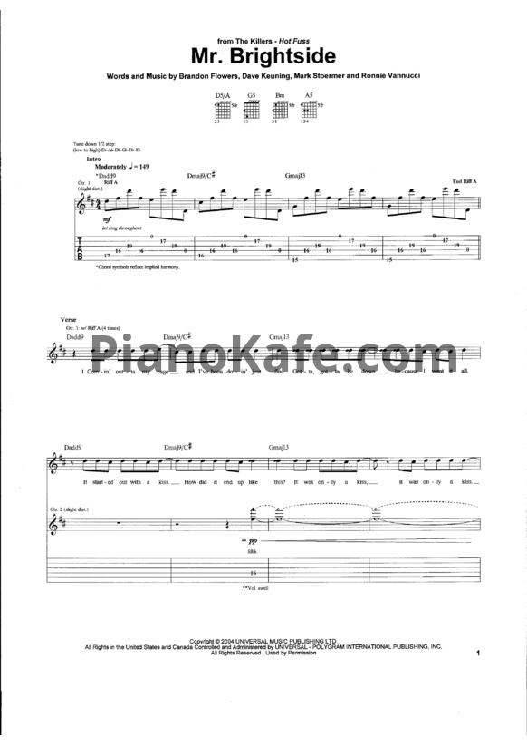 Ноты The Killers - Mr Brightside - PianoKafe.com