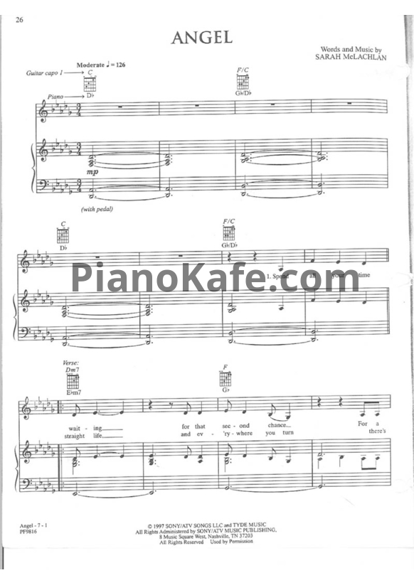 Ноты Sarah McLachlan - Angel - PianoKafe.com