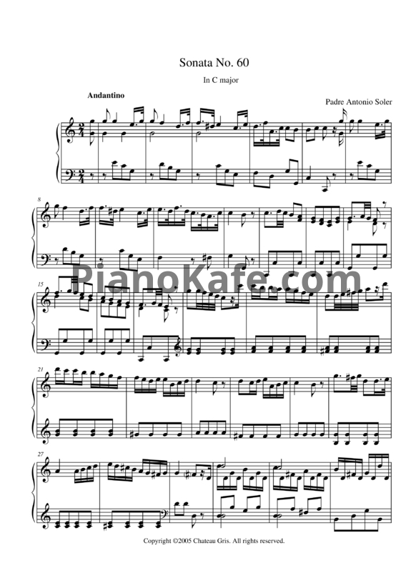 Ноты Antonio Soler - Sonata No. 60 in C major - PianoKafe.com