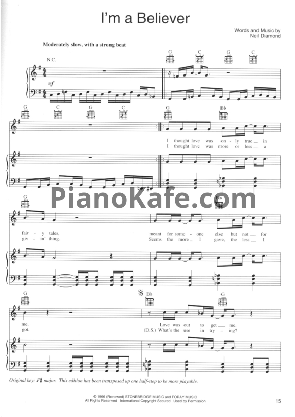 Ноты Neil Diamond - I'm a believer - PianoKafe.com