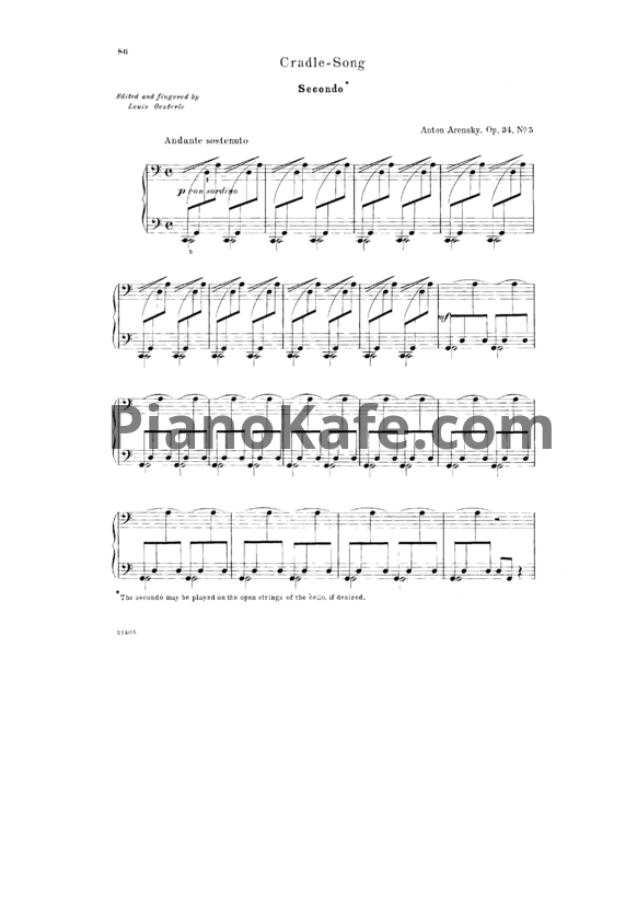 Ноты Антон Аренский - Cradle-song (Op. 34, № 5) для фортепиано в 4 руки - PianoKafe.com