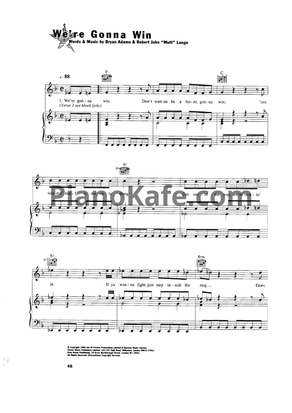 Ноты Bryan Adams - We're gonna win - PianoKafe.com