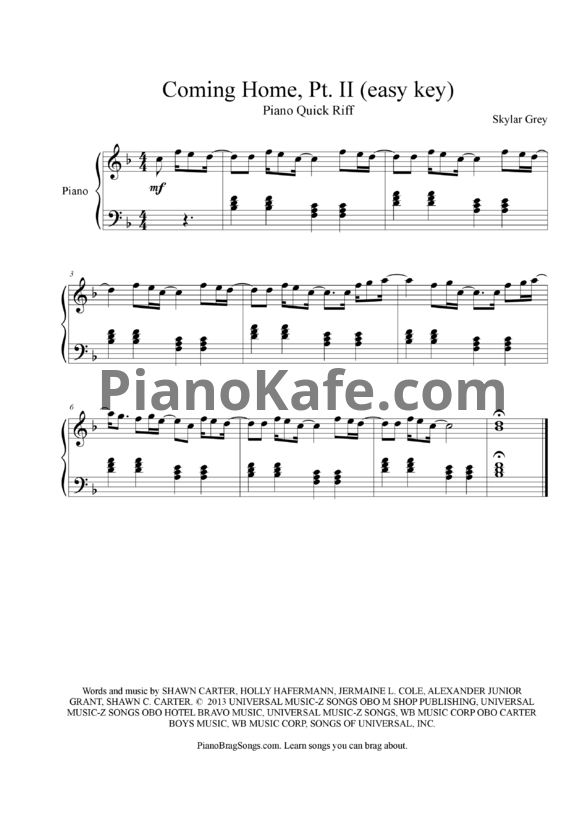 Ноты Skylar Grey - Coming Home Pt. 2 - PianoKafe.com