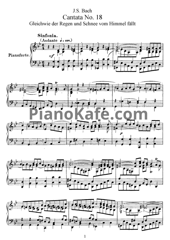 Ноты И. Бах - Кантата №18 "Gleichwie der Regen und Schnee vom Himmel fallt" (BWV 18) - PianoKafe.com