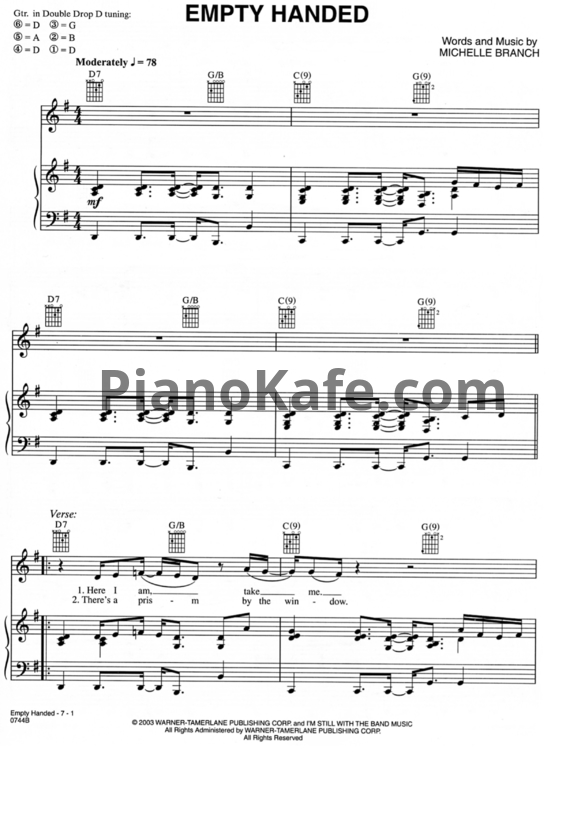Ноты Michelle Branch - Empty handed - PianoKafe.com