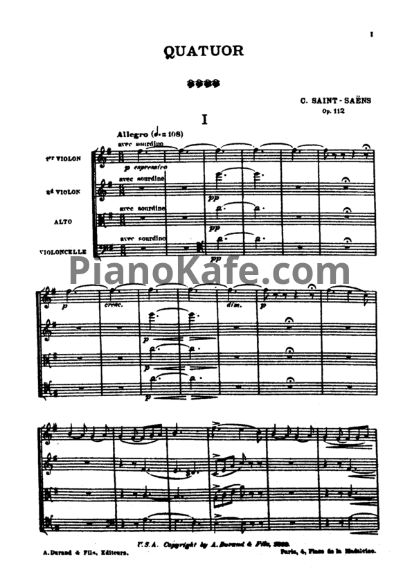 Ноты Камиль Сен-Санс - Струнный квартет №1 ми минор (Op. 112) - PianoKafe.com
