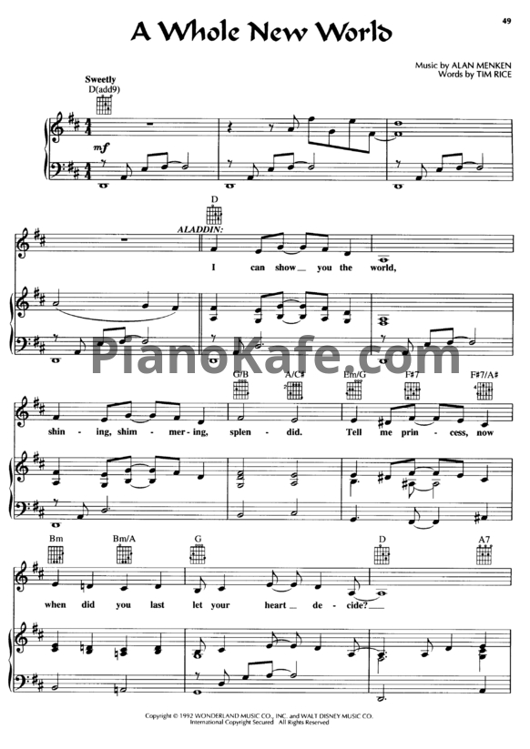 Ноты Alan Menken - A whole new world - PianoKafe.com
