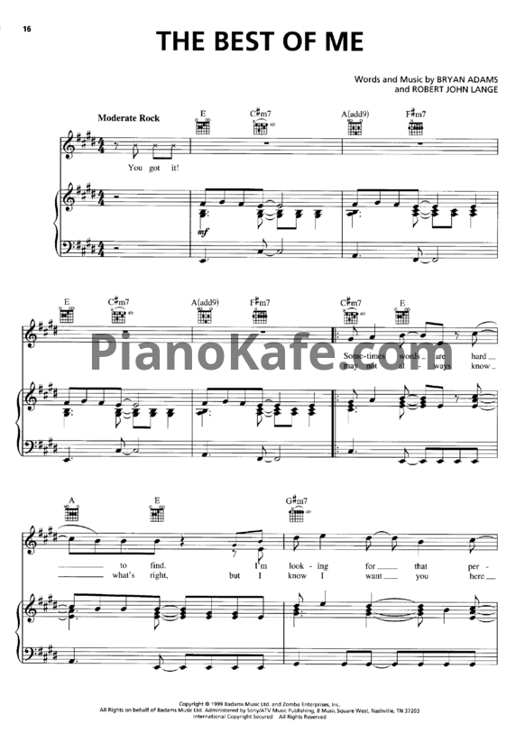 Ноты Bryan Adams - The best of me - PianoKafe.com