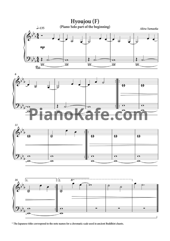 Ноты Akira Yamaoka - Hyoujou - PianoKafe.com