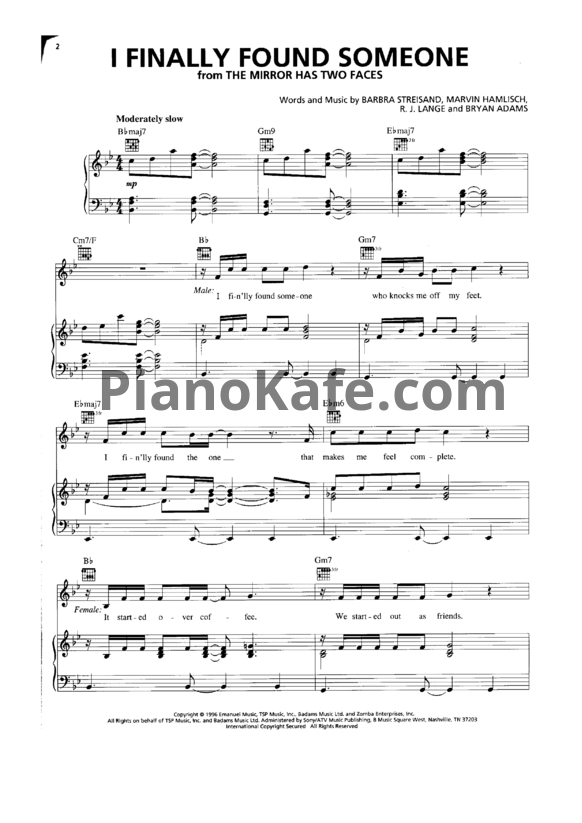 Ноты Bryan Adams & Barbara Streisand - I finally found someone - PianoKafe.com