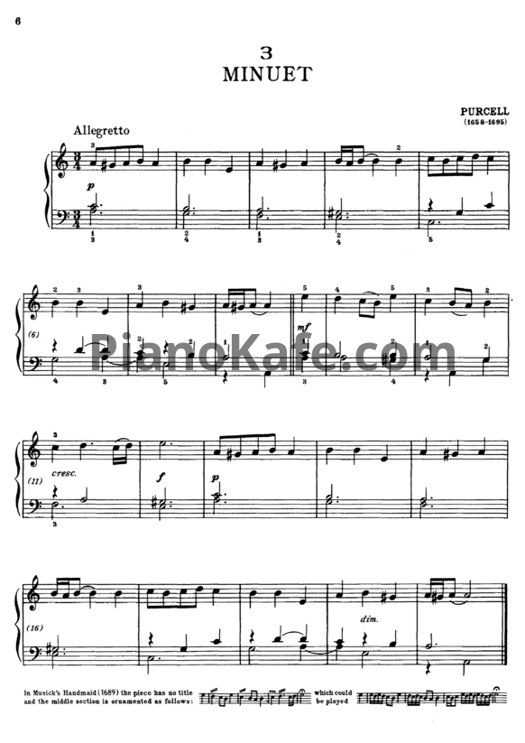Ноты Генри Пёрселл - Менуэт ля минор (Z 649) - PianoKafe.com