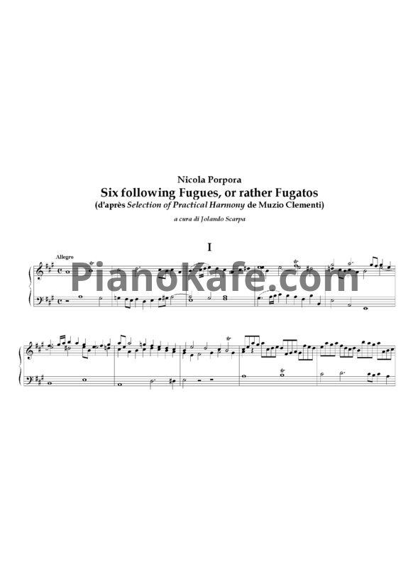 Ноты Nicola Porpora - Six following fugues, or rather fugatos - PianoKafe.com