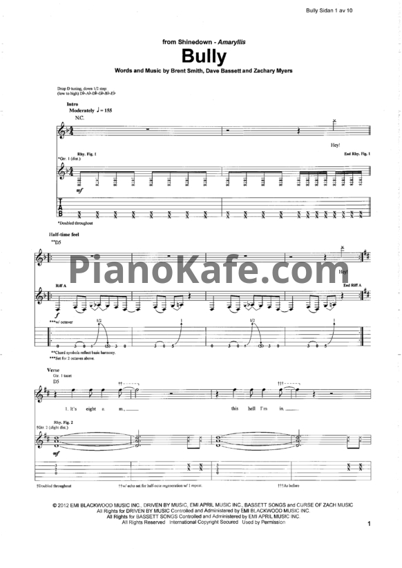 Ноты Shinedown - Bully - PianoKafe.com