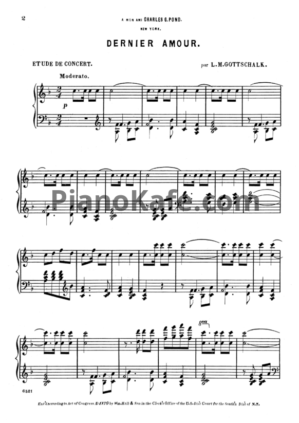Ноты Луи Моро Готшалк - Dernier amour (Op. 63) - PianoKafe.com