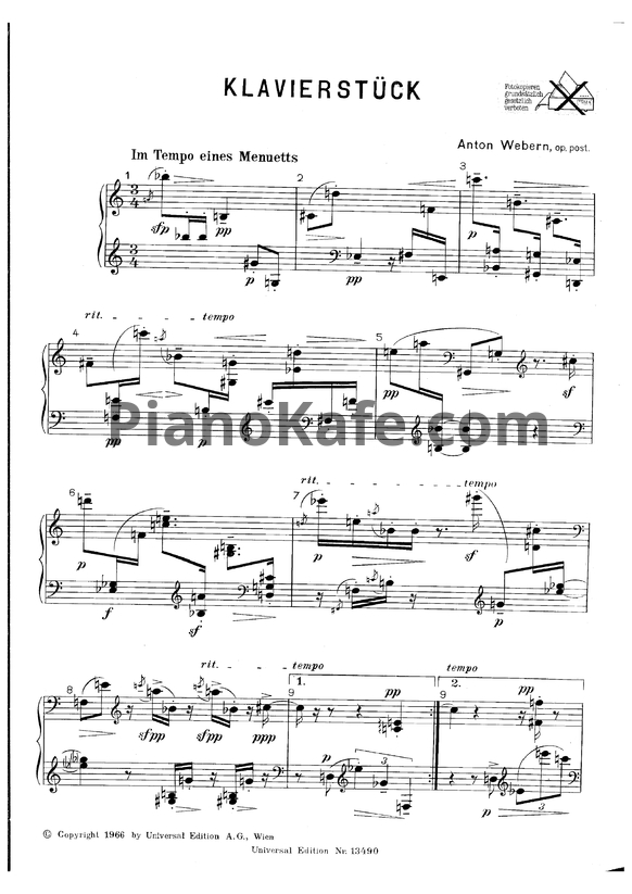 Ноты Антон Веберн - Пьеса для фортепиано  (Klavierstück) - PianoKafe.com