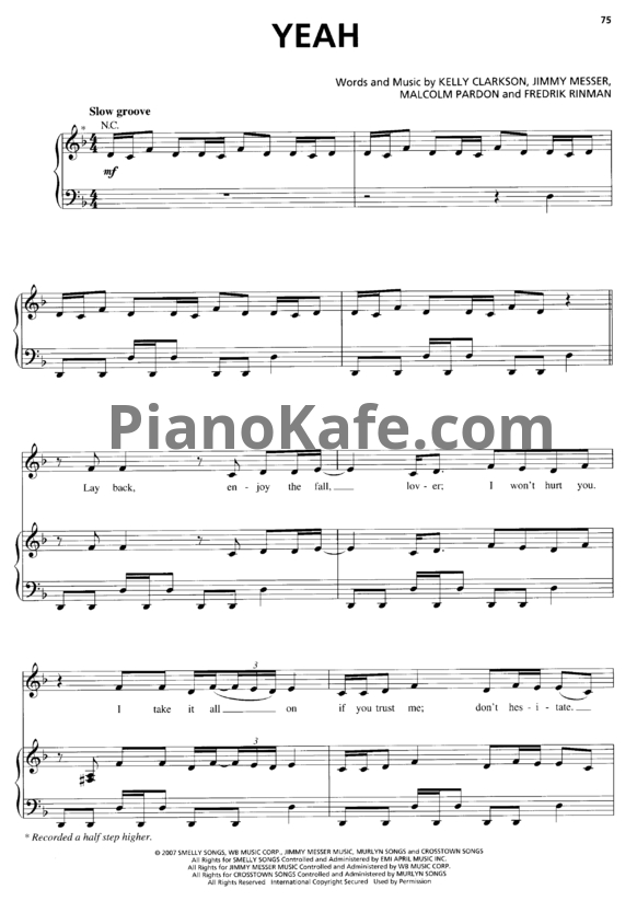 Ноты Kelly Clarkson - Yeah - PianoKafe.com