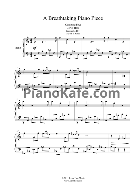 Ноты Jervy Hou - A breathtaking piano piece - PianoKafe.com
