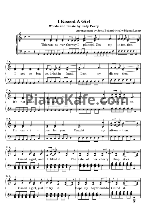 Ноты Katy Perry - I kissed a girl - PianoKafe.com