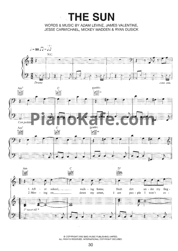 Ноты Maroon 5 - The sun - PianoKafe.com
