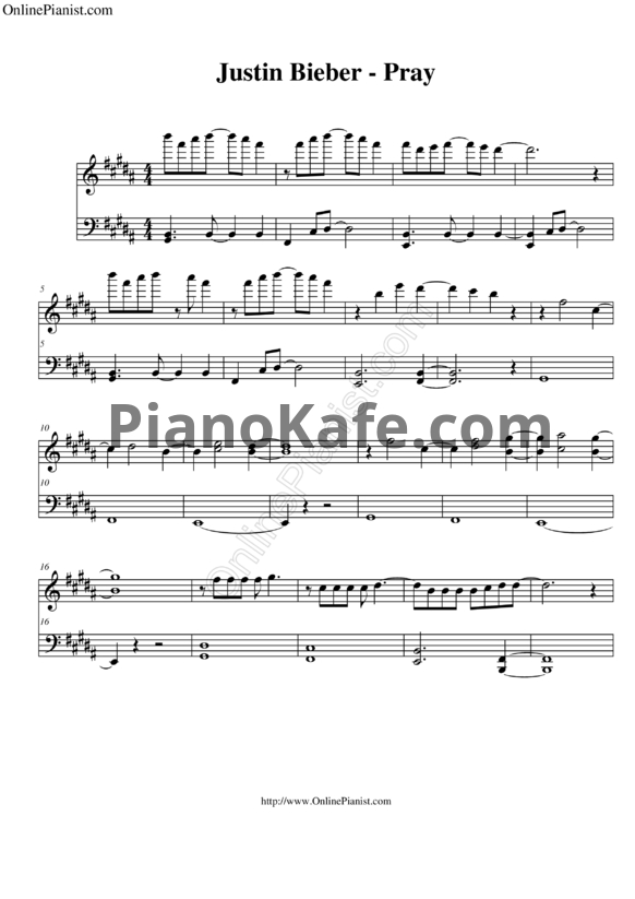 Ноты Justin Bieber - Pray - PianoKafe.com