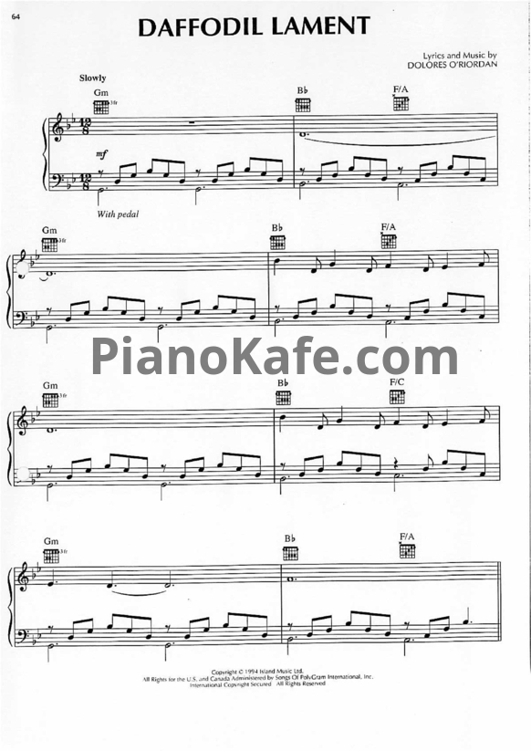 Ноты The Cranberries - Daffodil lament - PianoKafe.com