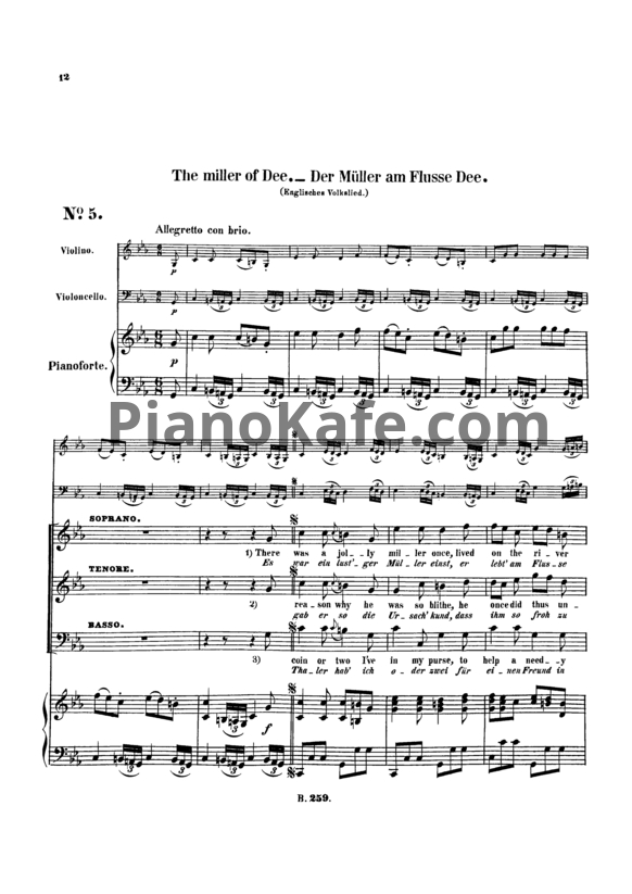 Ноты Л. В. Бетховен - "The Miller of Dee" № 5 из сборника "12 песен разных народов"  (WOO 157/ 5) - PianoKafe.com