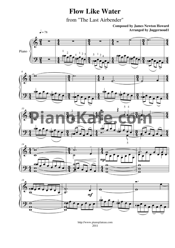 Ноты James Newton Howard - Flow like water - PianoKafe.com