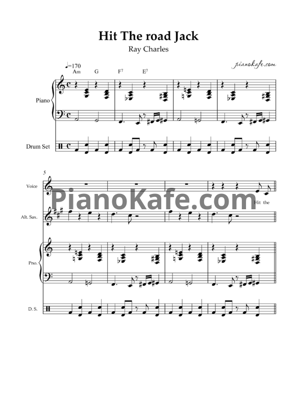 Ноты Ray Charles - Hit the road Jack (Партитура и партии) - PianoKafe.com