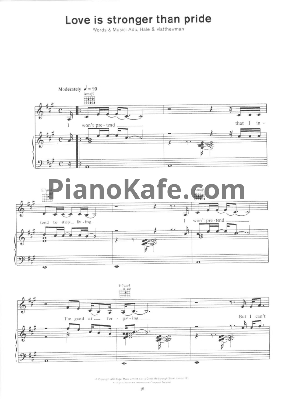 Ноты Sade - Love is stronger than Pride - PianoKafe.com