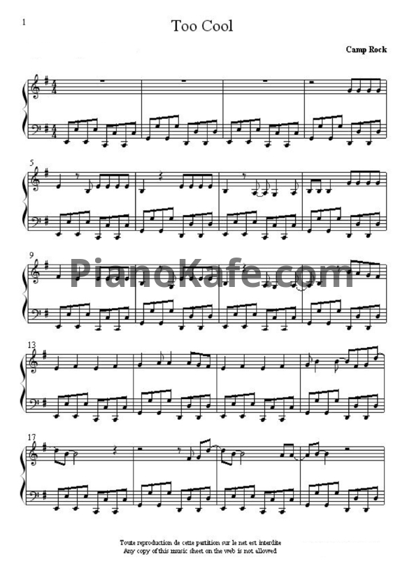 Ноты Meaghan Martin - Too cool - PianoKafe.com