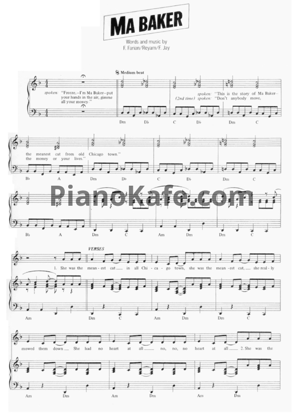 Ноты Boney M - Ma Baker - PianoKafe.com