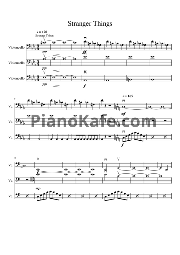 Ноты Stranger things (Трио виолончелей) - PianoKafe.com