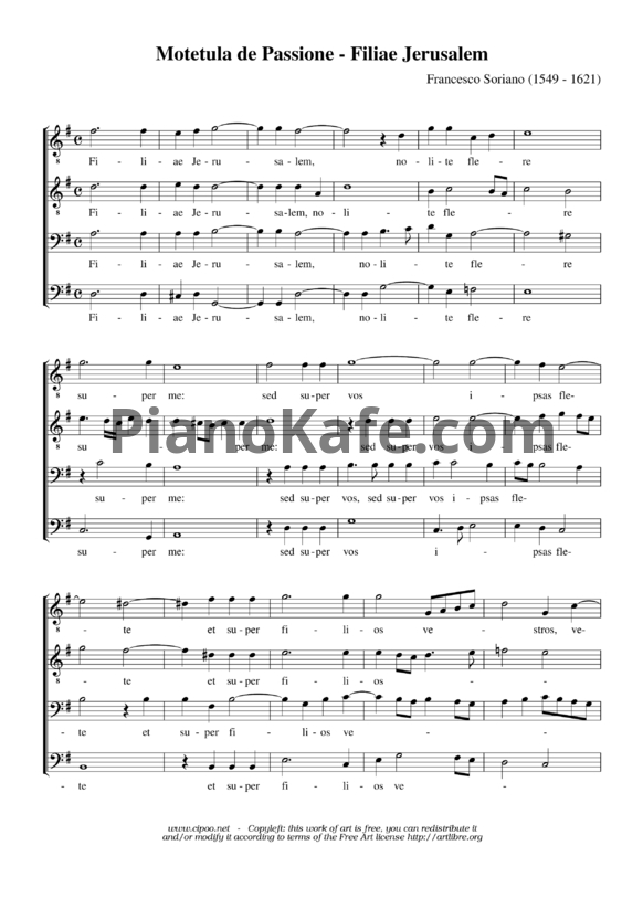 Ноты Ф. Сориано - Мотет "Filiae Jerusalem nolite" - PianoKafe.com