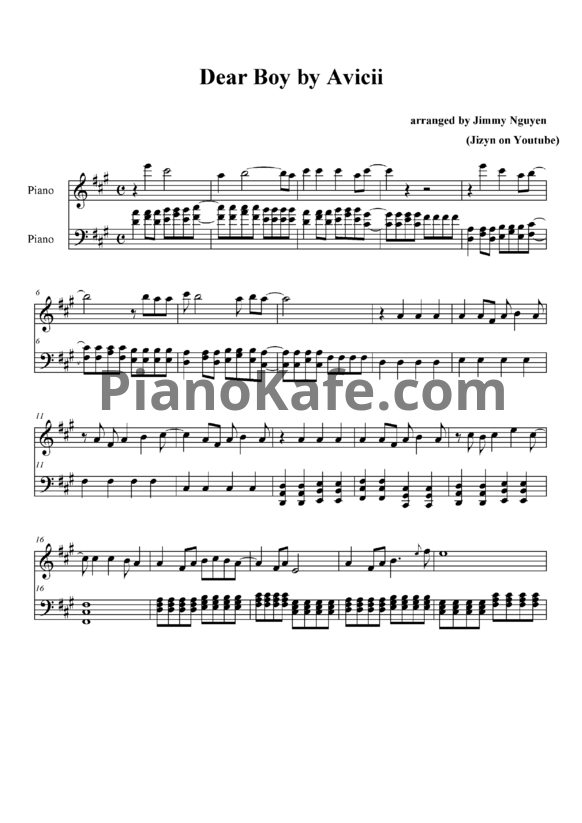 Ноты Avicii - Dear boy - PianoKafe.com