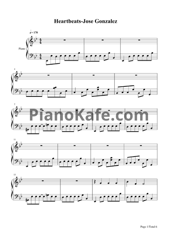 Ноты Jose Gonzalez - Heartbeats - PianoKafe.com