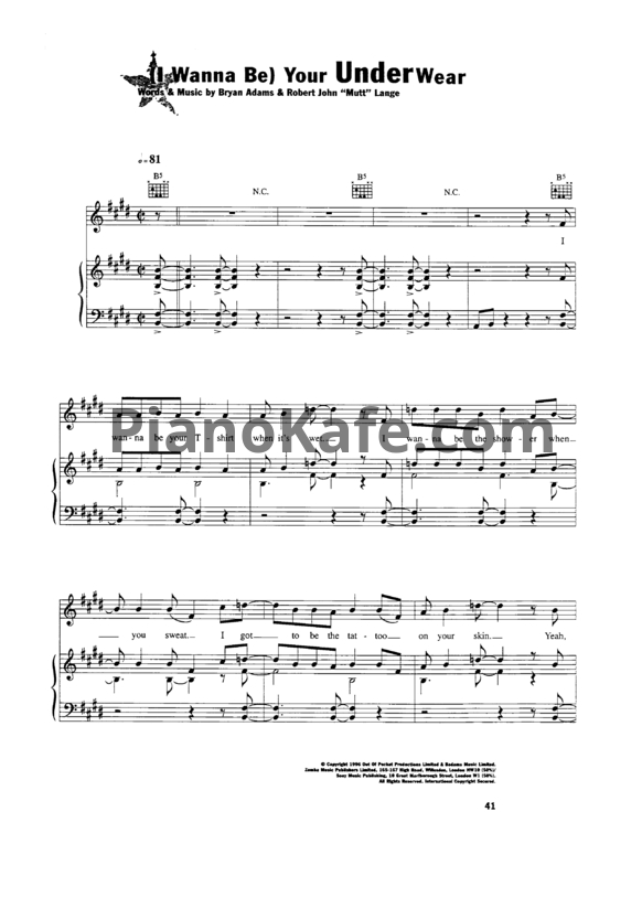 Ноты Bryan Adams - (I wanna be) your underwear - PianoKafe.com