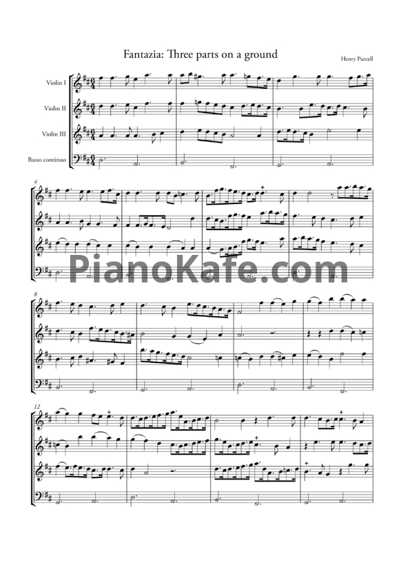 Ноты Генри Пёрселл - Фантазия Three parts upon a Ground (Z 371) - PianoKafe.com