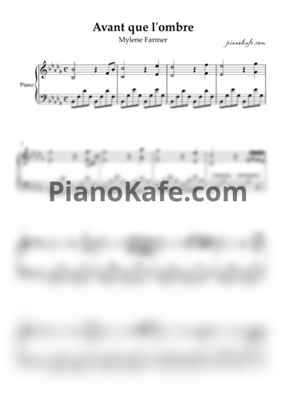 Ноты Mylene Farmer - Avant que l'ombre (Piano cover) - PianoKafe.com