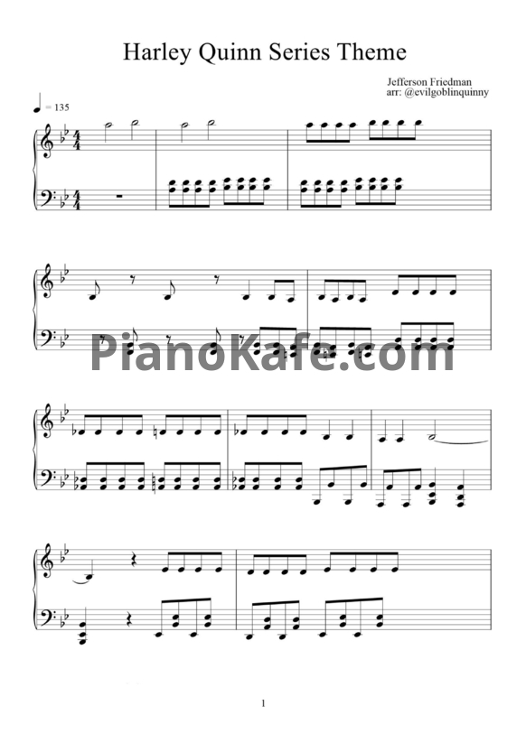 Ноты Jefferson Friedman - Harley Quinn Series Intro - PianoKafe.com