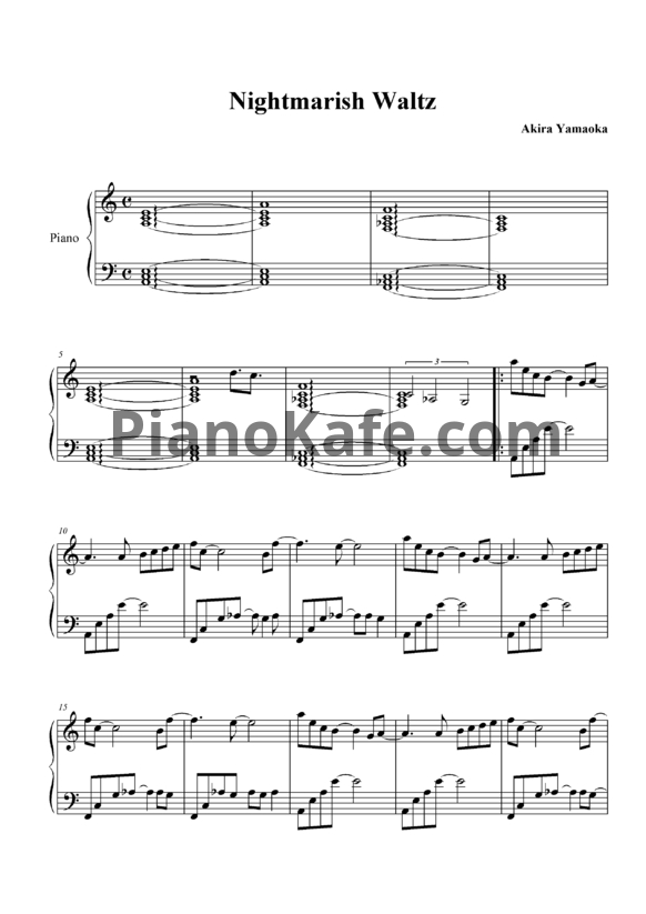 Ноты Akira Yamaoka - Nightmarish waltz - PianoKafe.com