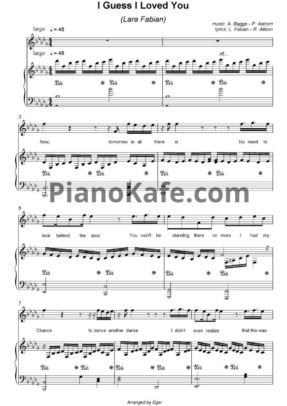 Ноты Lara Fabian - I guess I loved you - PianoKafe.com