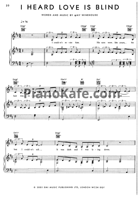 Ноты Amy Winehouse - I heard love is blind - PianoKafe.com
