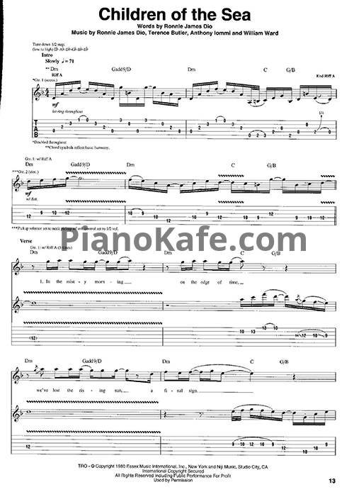 Ноты Black Sabbath - Children of the sea (Guitar tabs & Voice) - PianoKafe.com