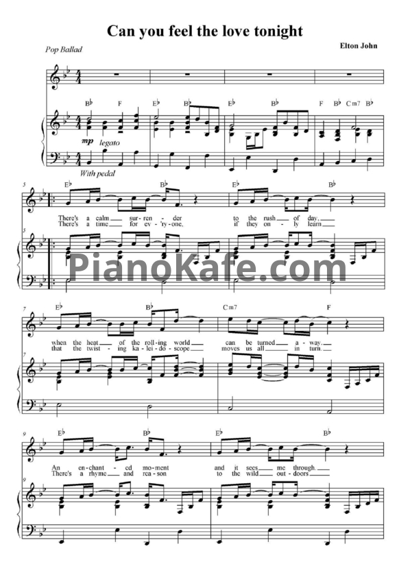 Ноты Elton John - Can you feel the love tonight (Версия 2) - PianoKafe.com