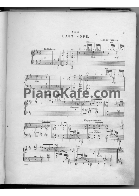 Ноты Луи Моро Готшалк - The last hope (Op. 16) - PianoKafe.com
