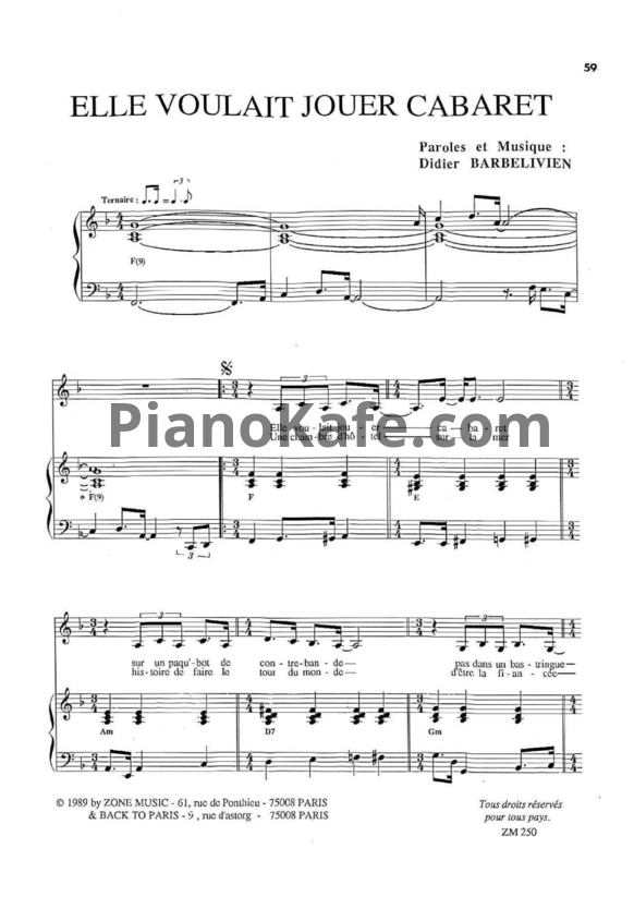 Ноты Patricia Kaas - Elle voulait jouer cabaret - PianoKafe.com