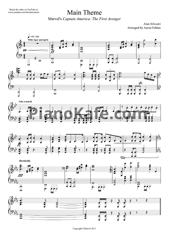 Ноты Alan Silvestri - Captain America main theme - PianoKafe.com